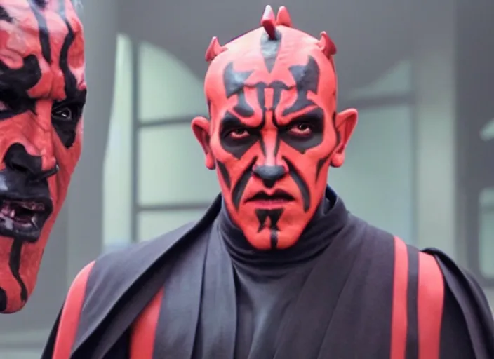 Image similar to film still of Darth Maul working as a high school teacher in the new Star Wars movie, 4k