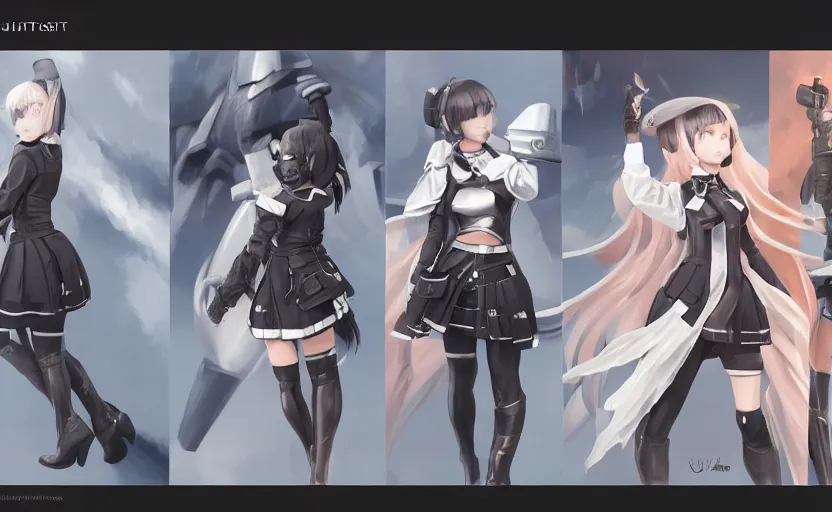 Image similar to highly detailed, high resolution, character design art, stunning, volumetric lightning, matte, sharp focus, warship turrets, warship parts, 150mm, illustration, artstation, by kuvshinov ilya, realistic human anatomy, simple design, sailor uniforms, azur lane style