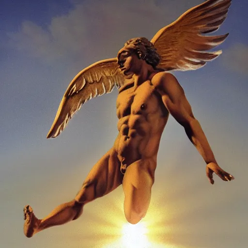 Prompt: icarus and sun, hyperrealistic