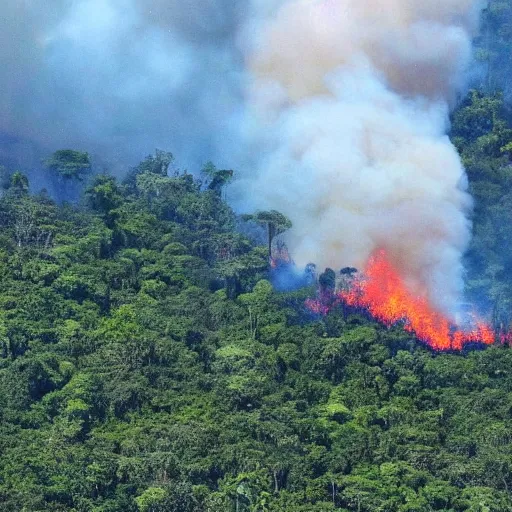 Image similar to a beautiful photo of a raging forest fire in the amazon jungle