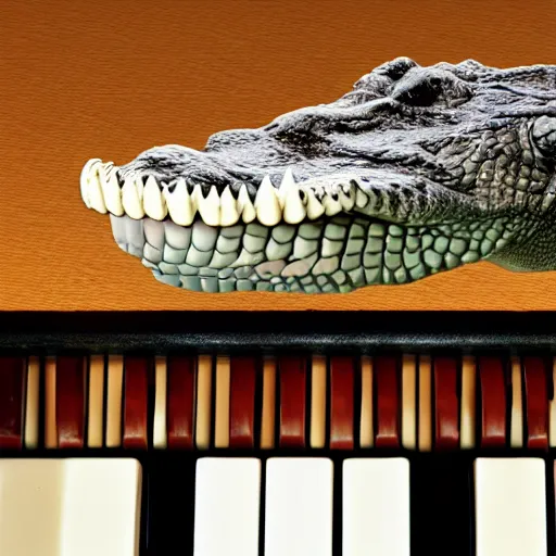 Prompt: A crocodile with piano keys instead of teeth