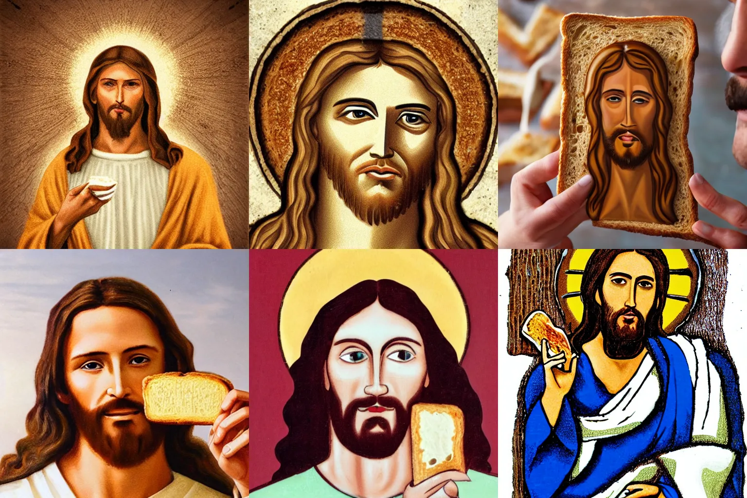 Prompt: jesus with a piece of toast for a face