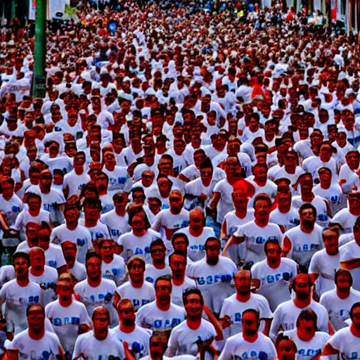 Image similar to the running of the bob rosses screaming in pamplona spain