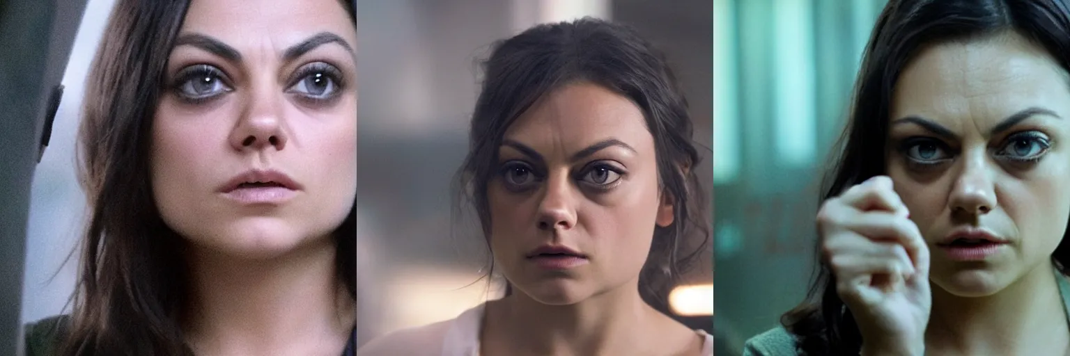 Prompt: close-up of Mila Kunis as a detective in a movie directed by Christopher Nolan, movie still frame, promotional image, imax 70 mm footage