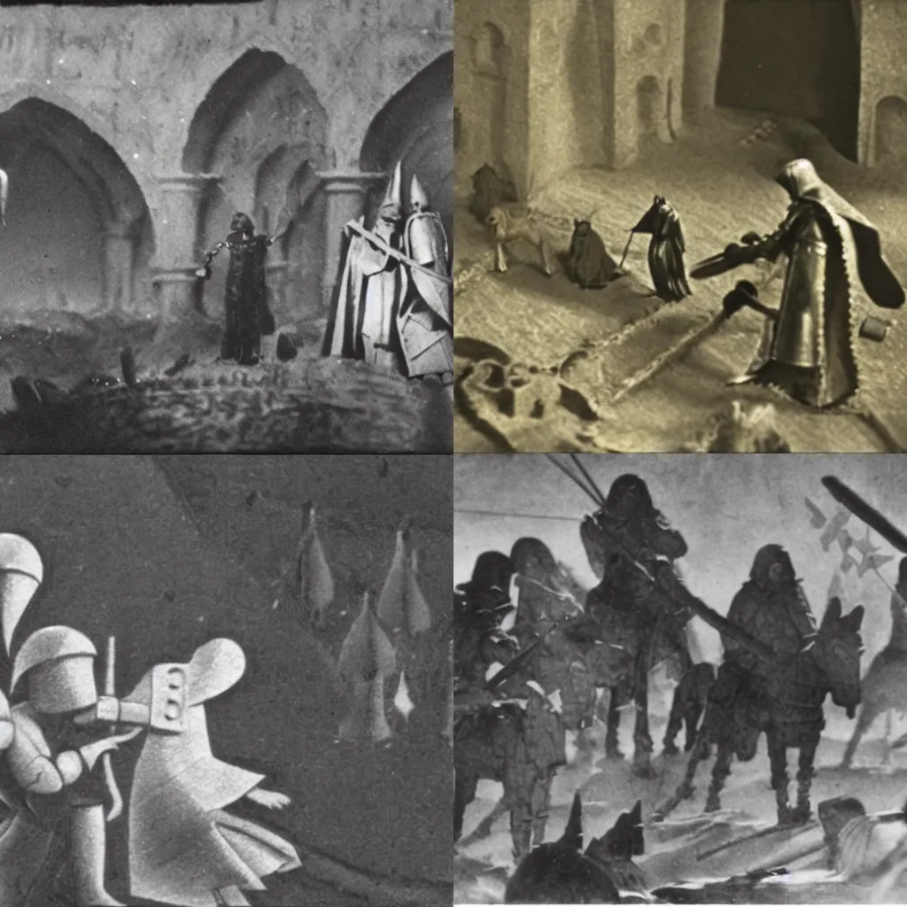 Prompt: still from The Crusades, Laika, stop-motion film (1924)