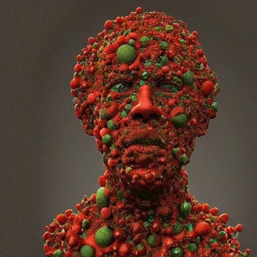 Image similar to a sculpture portrait made of bacteria and virus and molecules and atoms, painting part by wojciech siudmak, part by ilya repin, part by max ernst, part by norman rockwell, artstation