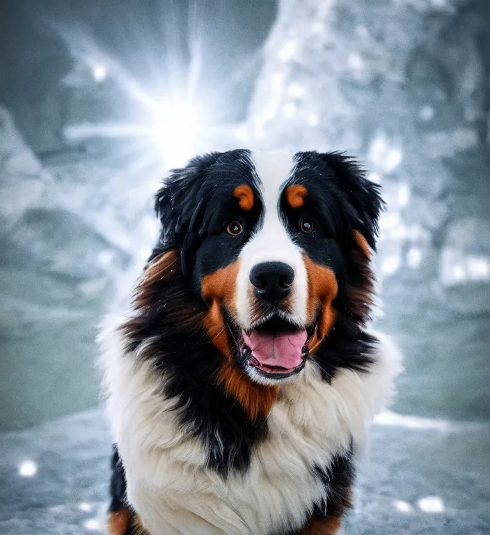 Prompt: portrait art of a bernese mountain dog, 8k ultra realistic , lens flare, atmosphere, glow, detailed,intricate, full of colour, cinematic lighting, trending on artstation, 4k, hyperrealistic, focused, extreme details,unreal engine 5, cinematic, masterpiece