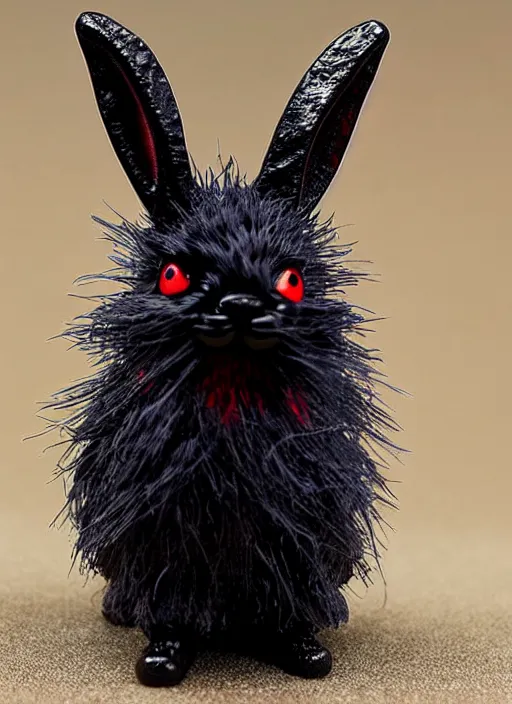 Prompt: 80mm resin detailed miniature of fluffy black devil rabbit, hell, red eyes, Product Introduction Photos, 4K, Full body, simple background
