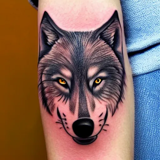 Image similar to a tattoo design of a beautiful wolf girl, in the style of den yakovlev, hyper - realistic, amazing detail