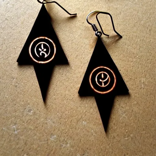 Image similar to 2 d wood lasercut earrings, mystical symbols, 8 k, hd, trending on amazon on artstation, trending on deviantart, trending on etsy, epic digital art