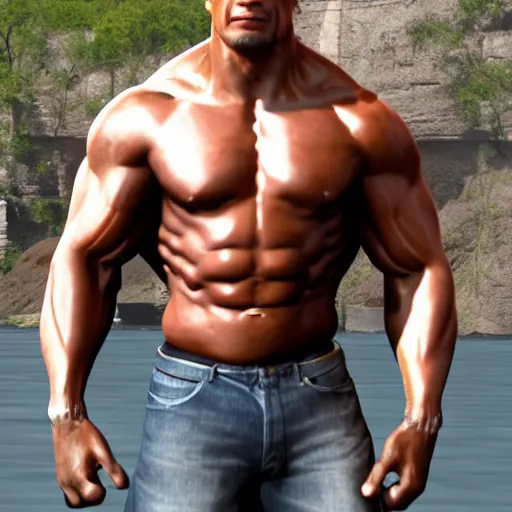 Prompt: Dwayne Johnson showing muscles, torso, in savannah, realistic, unreal engine,