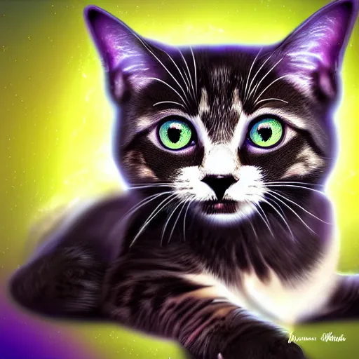 Image similar to a beautiful cat with big anime eyes digital art