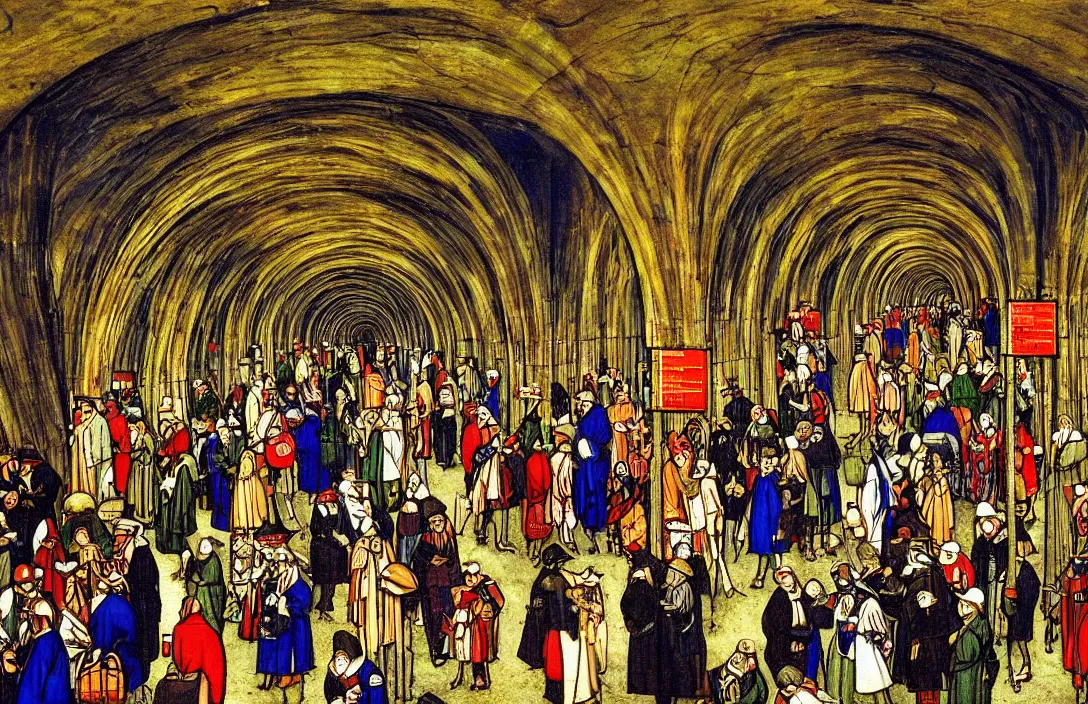 Image similar to pictorial antidote the margins of a gothic illuminated manuscript underground station there is no sense of movement painting by claude gellee