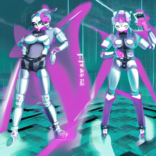 Prompt: vaporwave, emogirl, catgirl, pig, Eva, robots from Eva