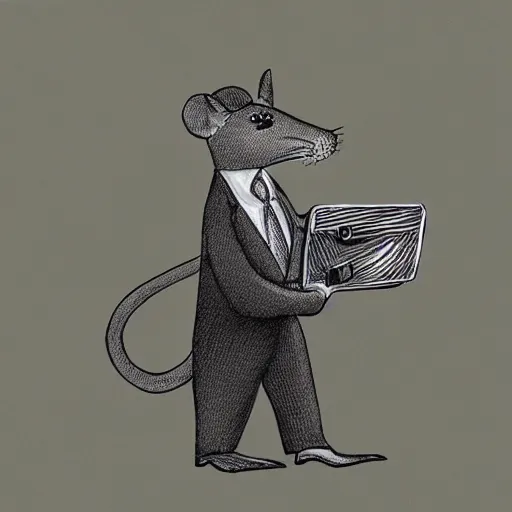 Prompt: website logo of a rat in a suit holding a briefcase