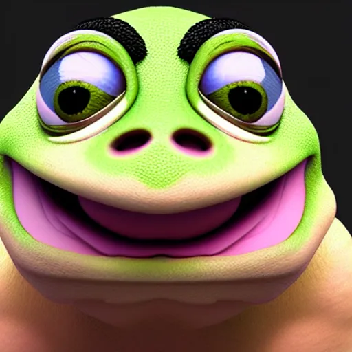 Image similar to realistic pepe the frog, 8 k, blender render, ultra realistic