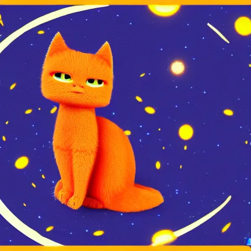 Prompt: A fuzzy orange cat sitting on planet earth, space with stars in the background, trending on artstation, 3D animation Style