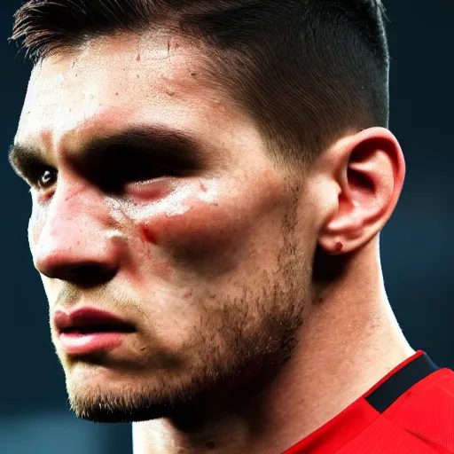 Prompt: ultra - photorealistic, manchester united player cried after degradation, intricate details, sharp focus, perfect baroque like real project, symmetrical realistic, perfect face and anatomy ultra - details, 4 k, uhd, beautiful random content position.