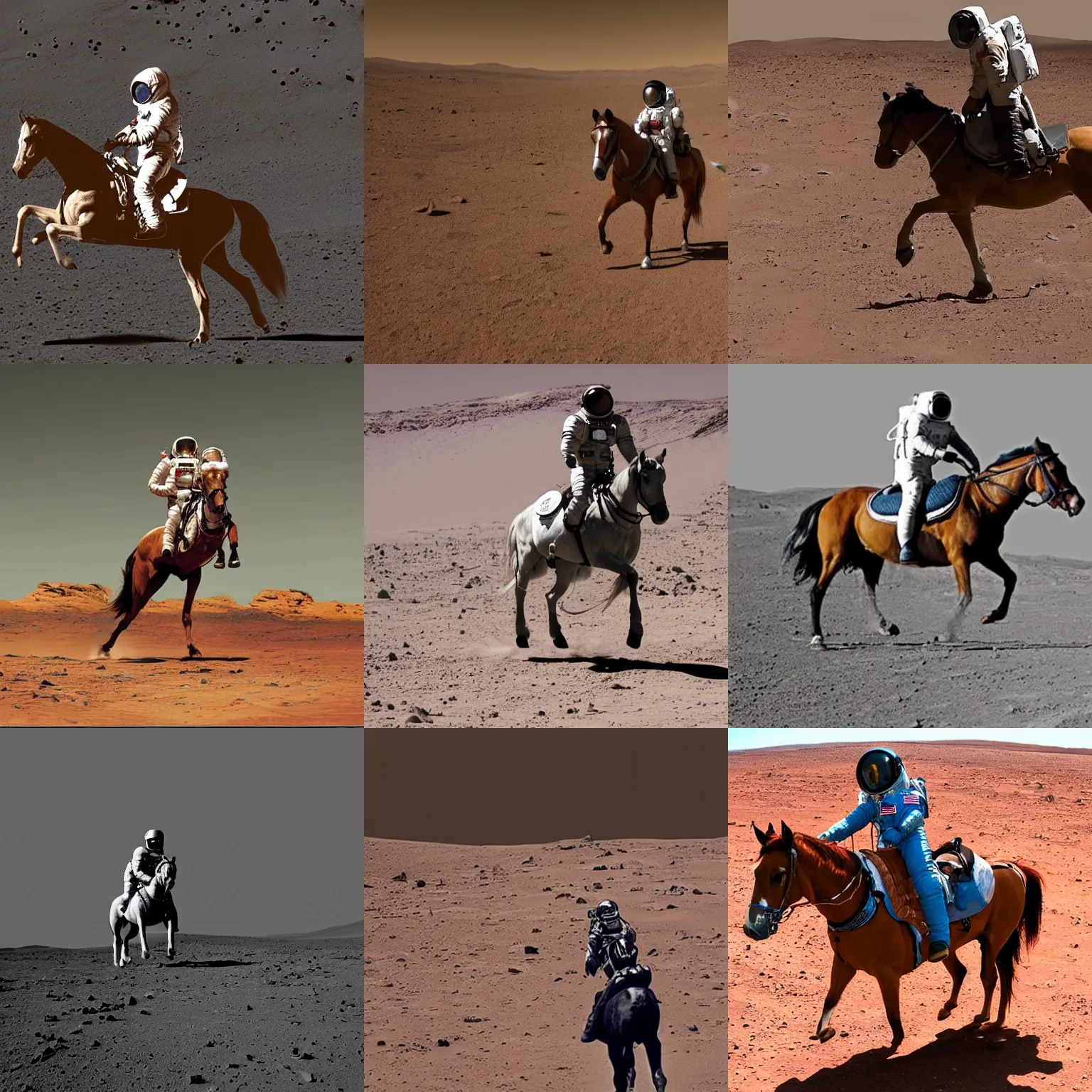 Prompt: a photo of an astronaut riding a horse on the planet mars