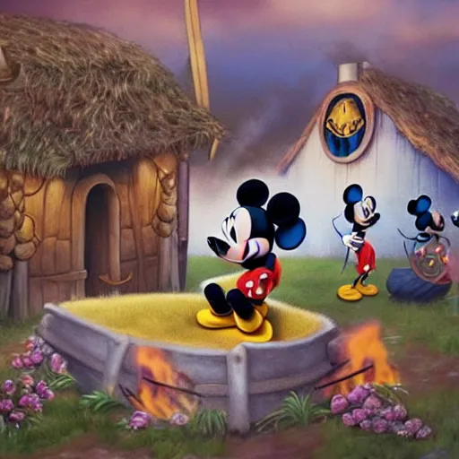 Image similar to mickey mouse being given a viking funeral