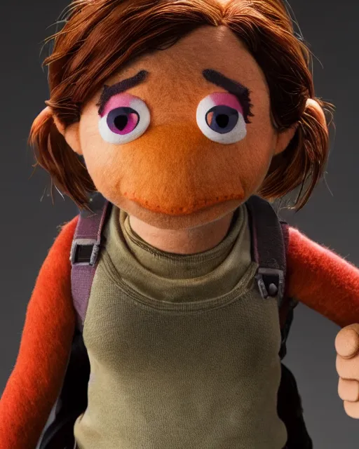 Image similar to abby from the last of us as a muppet. highly detailed felt. hyper real photo. 4 k.