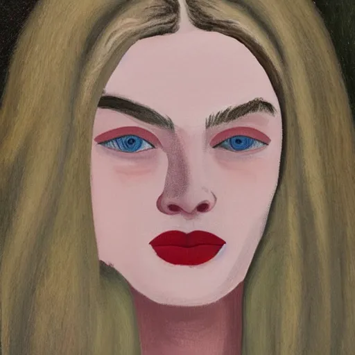 Image similar to professional painting of Elle Fanning in the style of Milton Avery, head and shoulders portrait, symmetrical facial features, smooth, sharp focus, illustration, intricate, stormy weather, extremely detailed masterpiece,