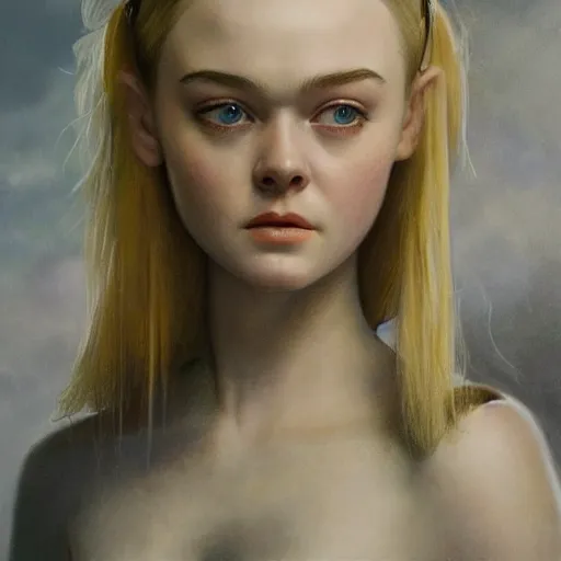 Prompt: ultra realistic medium shot portrait painting of elle fanning in halo 2, art by frank frazetta and bosch, 4 k, ultra realistic, highly detailed, epic lighting