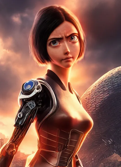 Image similar to Alita Battle Angel, digital animation, trending on artstation, full body portrait, hyper realistic render, 8k