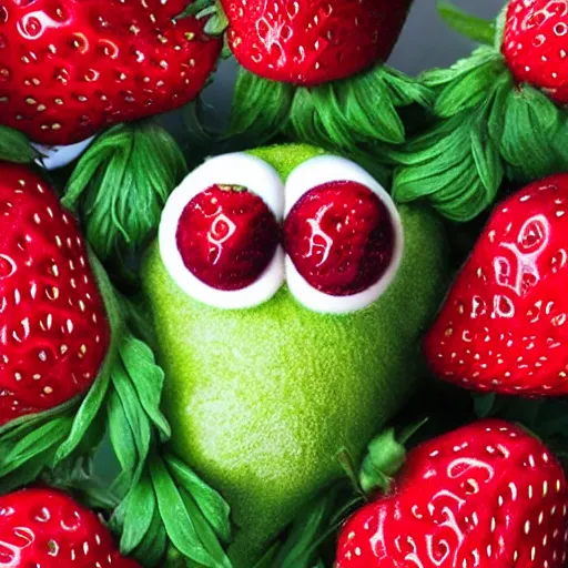 Image similar to strawberry creature with multiple eyes