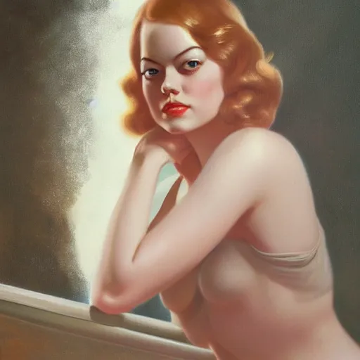 Image similar to emma stone painted by luis ricardo falero