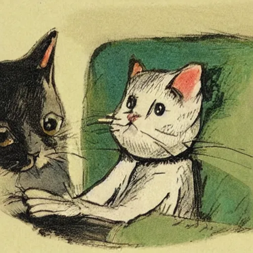 Image similar to Edward Ardizzone illustration of a cute cat