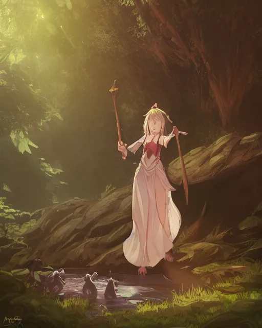 Image similar to Capybara playing Lute, wearing dress, looking majestic in forest, portrait, magic the gathering artwork, D&D, fantasy, cinematic lighting, centered, symmetrical, highly detailed, digital painting, artstation, concept art, smooth, sharp focus, illustration, volumetric lighting, epic Composition, 8k, art by Akihiko Yoshida and Greg Rutkowski and Craig Mullins, oil painting, cgsociety