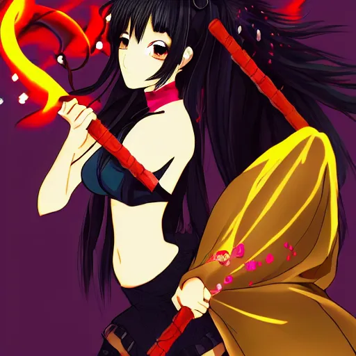 Prompt: aesthetic anime Chinese girl fighting with demons