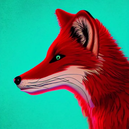 Prompt: digital fox, retrowave red palette, digital world, highly detailed, electric breeze, anatomically correct vulpine, synth feel, fluffy face, ear floof, flowing fur, super realism, accurate animal imagery, 4 k digital art