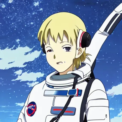 Image similar to anime visual of a female astronaut ; official media ; animated by hajime yatate ; by shinichiro watanabe