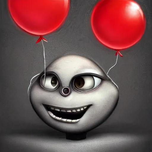 Prompt: surrealism grunge cartoon portrait sketch of wall-e with a wide smile and a red balloon by - michael karcz, loony toons style, wall-e style, horror theme, detailed, elegant, intricate