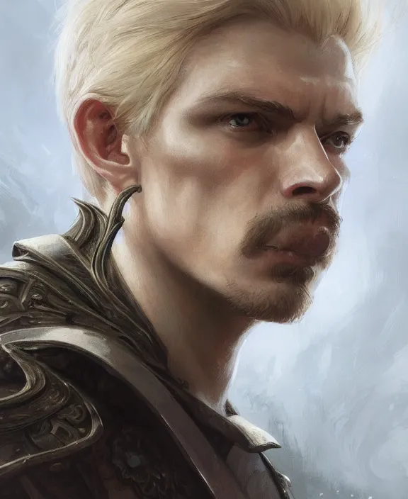 Prompt: portrait close up of guy, concentrated look, symmetry, d & d, fantasy, intricate, elegant, highly detailed, digital painting, artstation, concept art, art by artgerm and greg rutkowski and alphonse mucha, boris vallejo