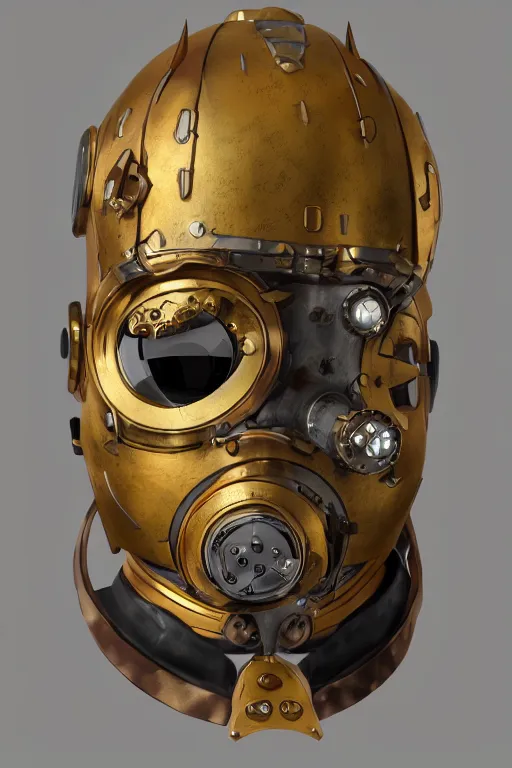 Image similar to steampunk mask minimalist fantasy art robot ninja helmet, global illumination ray tracing hdr fanart arstation by sung choi and eric pfeiffer and gabriel garza and casper konefal chaykin howard and campionpascale and cooke darwyn and davis jack