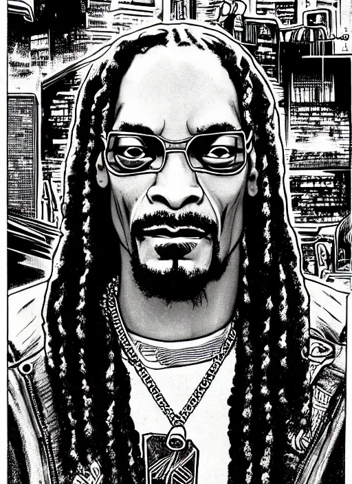 Image similar to snoop dogg portrait, cyberpunk 2 0 2 0 manual, by steampoweredmikej, inktober, ink drawing, black and white, coloring pages, manga, highly detailed