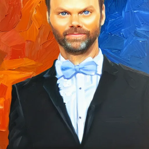 Image similar to joel mchale, oil painting