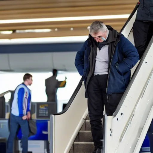 Image similar to a sad man longing for canada as he boards a plane for ireland