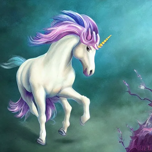 Image similar to a small fierce unicorn, fantasy art