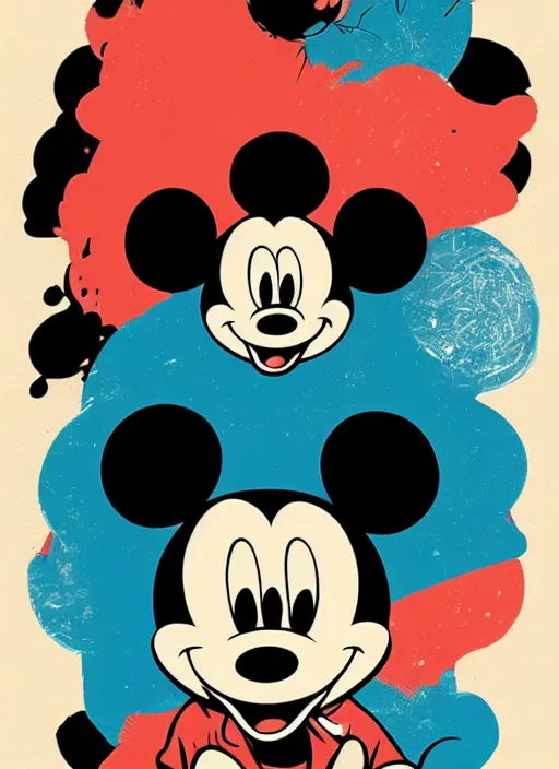 Image similar to highly detailed delirium face portrait of mickey mouse by petros afshar, tom whalen, laurie greasley, war face by greg rutkowski