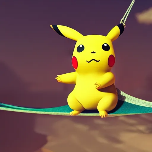 Image similar to pikachu in a hammock, cinematic, cinematic lighting, trending on Artstation, Cgsociety, detailed, 4k, very realistic