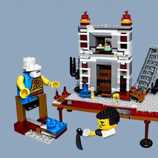 Image similar to the jeffery epstein, lego play - set, concept art