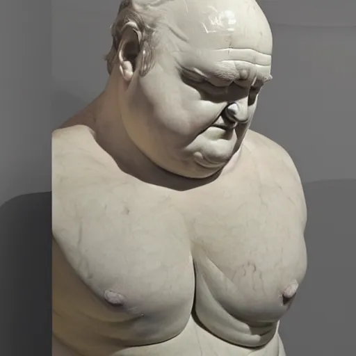 Image similar to A big fat man sculpted on marble by Antonio Corradini