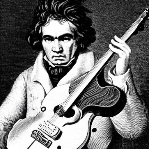 Prompt: beethoven playing an electric guitar