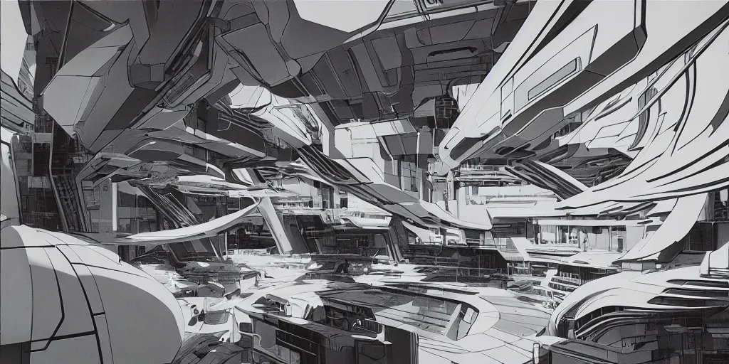 Image similar to anime futuristic architecture designed by Syd Mead,