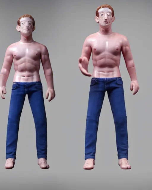 Prompt: full body 3d render of shirtless Mark Zuckerberg as a funko pop, studio lighting, white background, blender, trending on artstation, 8k, highly detailed