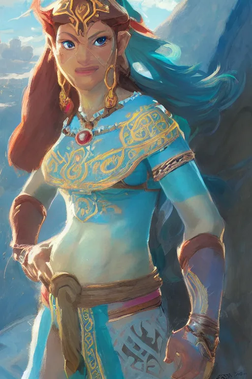 Image similar to a portrait of urbosa from breath of the wild, by gaston bussiere, by mandy jurgens and bayard wu and greg rutkowski, cinematic lightning